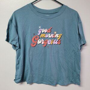 Joyspun Morning Gorgeous Tee Shirt Cropped Soft Womens Small Short Sleeve Blue‎